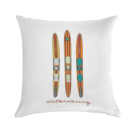 Classic Wooden Vintage Water Skis Soft Durable Construction Throw Pillow