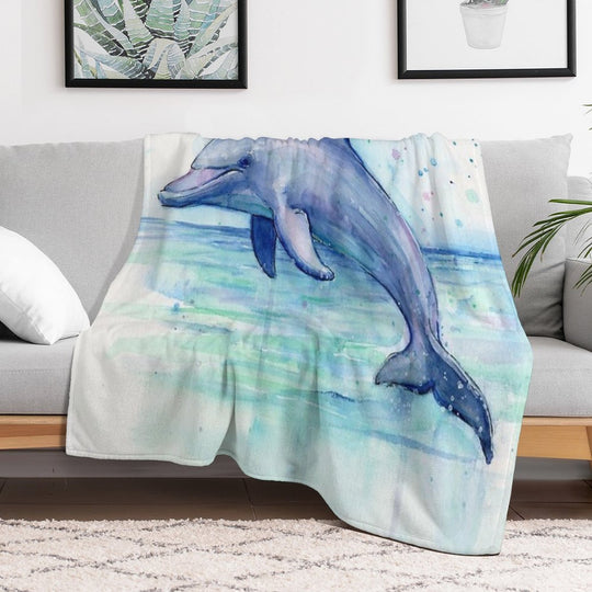 Dolphin Watercolor Gift-ready Throw Blanket