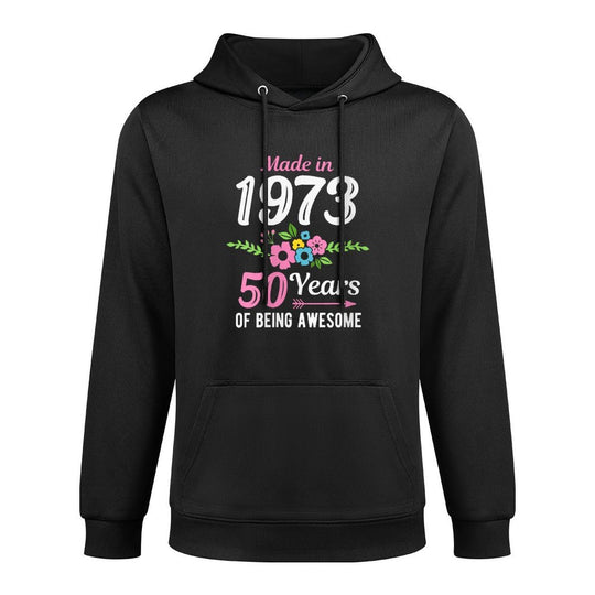 Womens Made In 1973 Floral 50th Birthday Adjustable Hood Hoodie