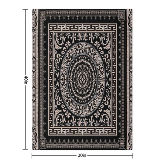 Ornate Baroque Black Khaki Greek Key Sustainable Throw Blanket
