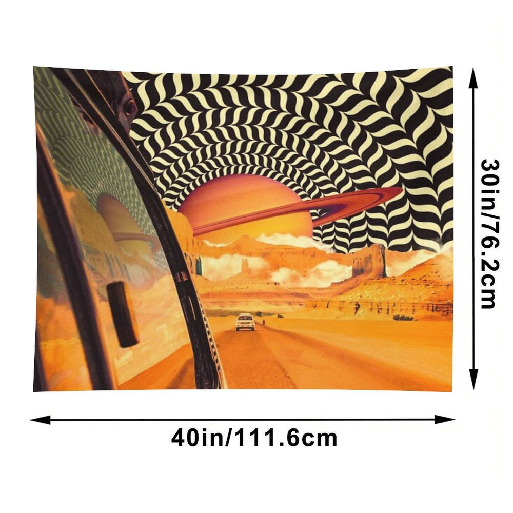 Illusionary Road Trip 2 - OpArt Space Adventure Sci-fi Collage Art Tapestry