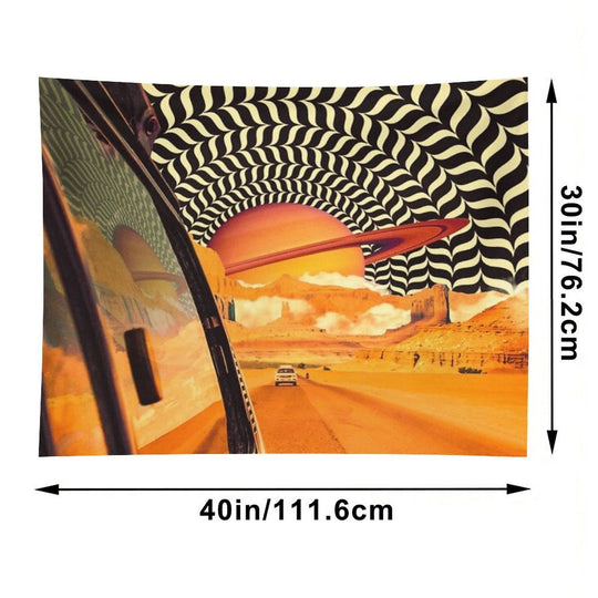 Illusionary Road Trip 2 - OpArt Space Adventure Sci-fi Collage Art Tapestry