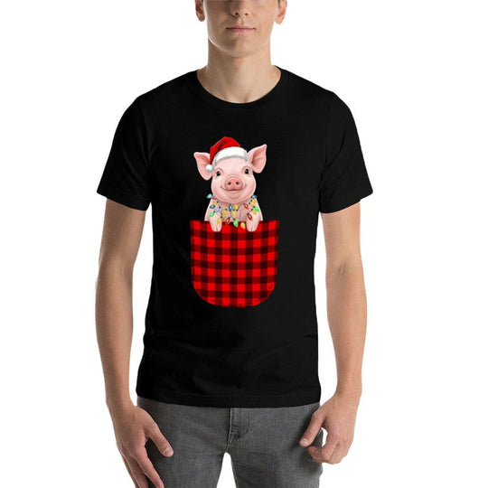 Pig Buffalo Red Plaid Pocket Christmas Funny Men Women  Odor-resistant T-Shirt