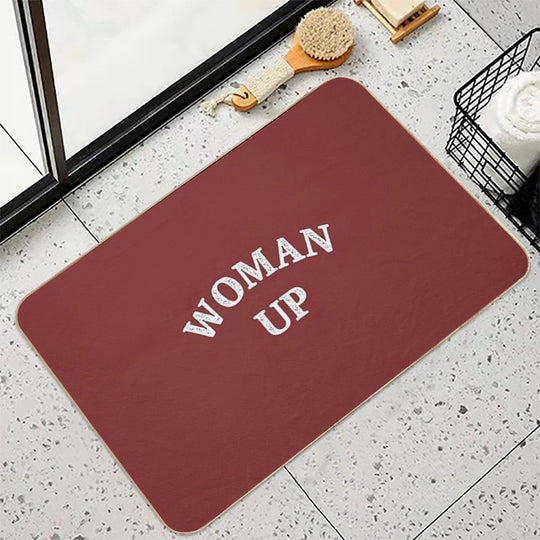 Woman Up Feminine Quote Pink Peach Nude Pastel Color  Eco-Friendly Bath Mat