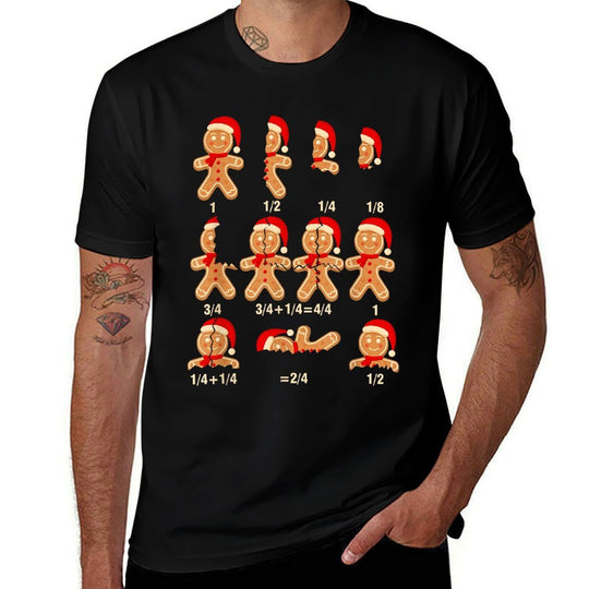 Christmas Math Teacher Equation Gingerbread With Santa Hat Men Women  Cotton T-Shirt