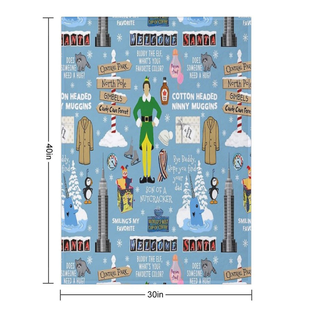 Buddy The Elf Collage, Blue Background Quick-dry Throw Blanket