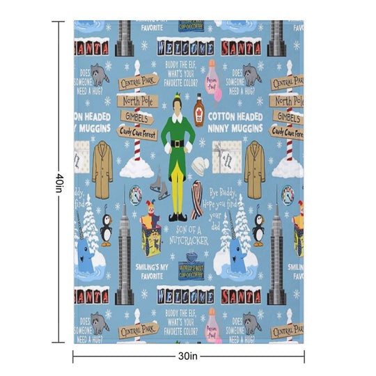 Buddy The Elf Collage, Blue Background Quick-dry Throw Blanket