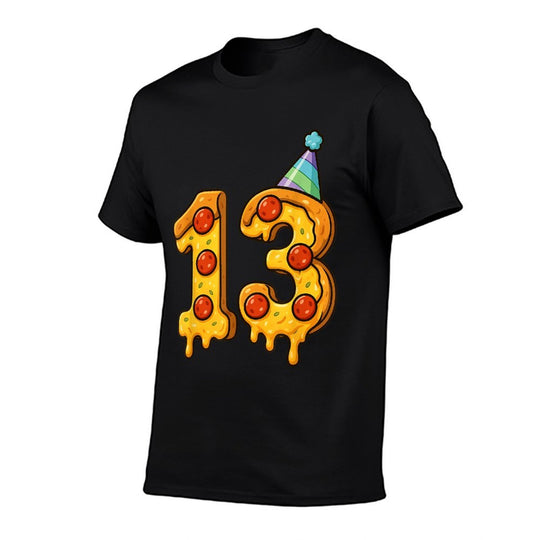 Pizza 13th Birthday 13 Years Old Party Hat Bday Boy Girl Kid  High-quality Stitching T-Shirt