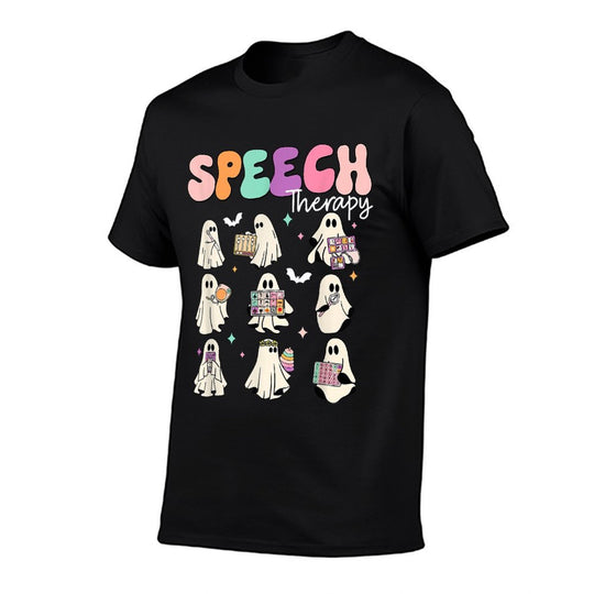 Retro SLP Ghost Halloween Speech Therapy Autumn Fall  Rolled Sleeves T-Shirt