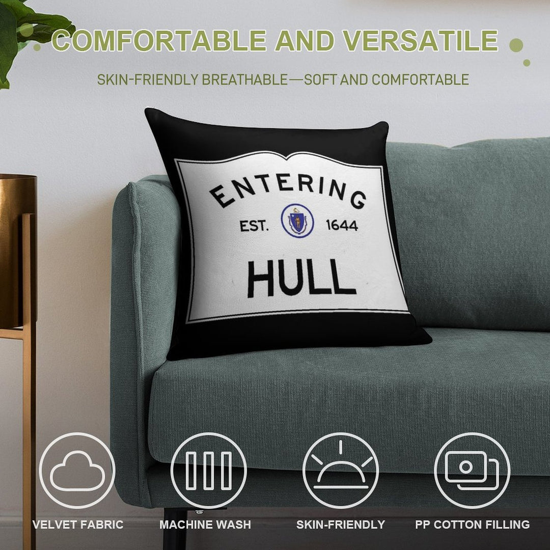 Entering Hull Massachusetts - Commonwealth of Massachusetts Road Sign Soft Decorative Cover Throw Pillow