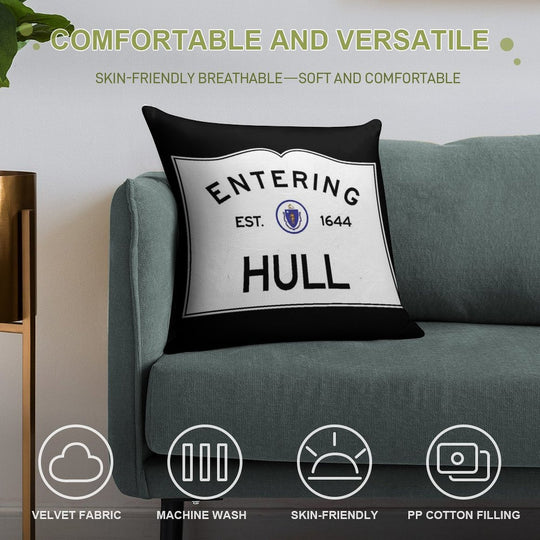 Entering Hull Massachusetts - Commonwealth of Massachusetts Road Sign Soft Decorative Cover Throw Pillow