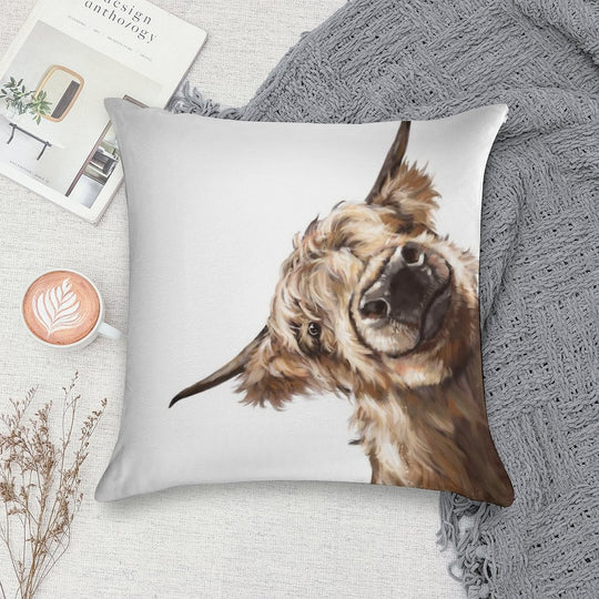 Sneaky Highland Cow Soft Easy Maintenance Throw Pillow