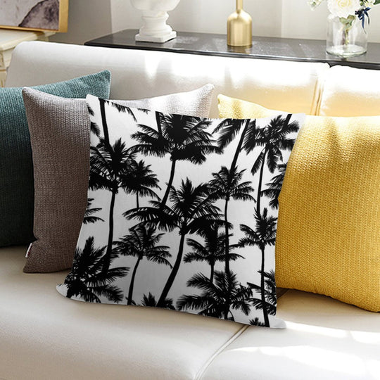 Black Palm Trees on White Background. Soft Decorative Cover Throw Pillow
