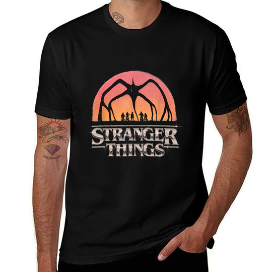 Stranger Things Season 5 Towering Mind Flayer Distressed  Ribbed Collar T-Shirt