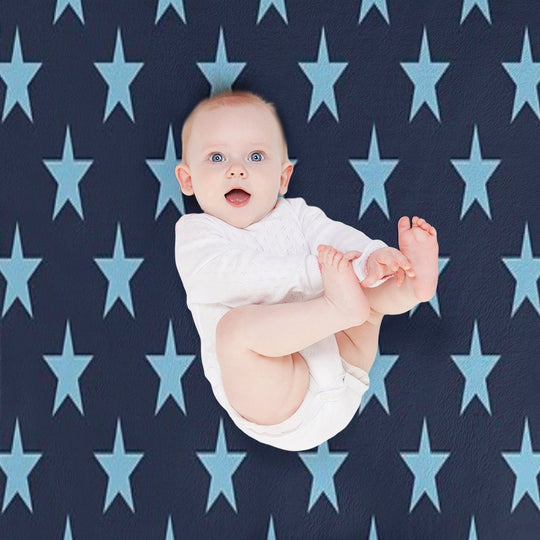 Small BABY BLUE And NAVY BLUE STARS Easy Care Throw Blanket