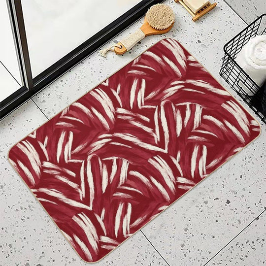 Expressive Red And White Brushstroke Pattern  Dirt-Trapping Bath Mat