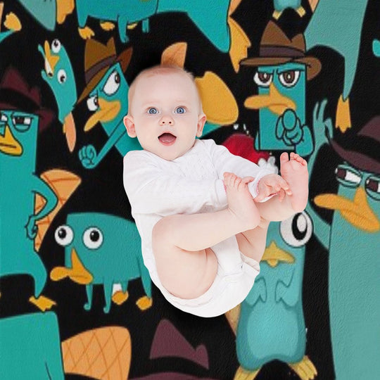 Perry The Platypus Phineas And Ferb Collage Pattern Design - Black Background Compact Throw Blanket
