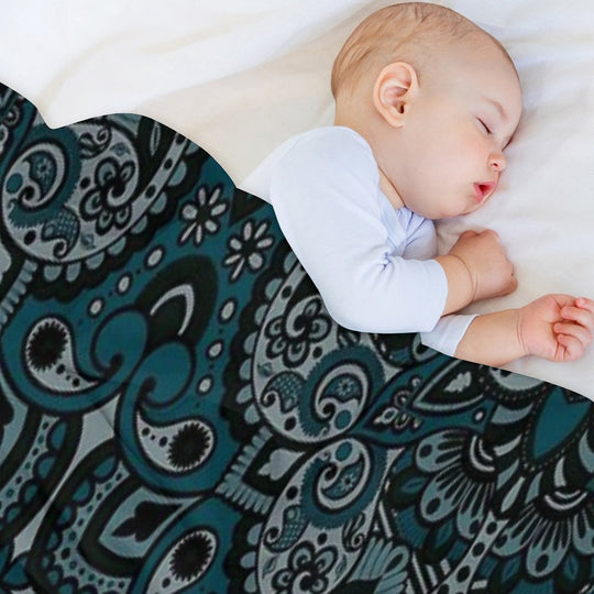 Floral Mandala Repeat Pattern - Teal Quick-dry Throw Blanket