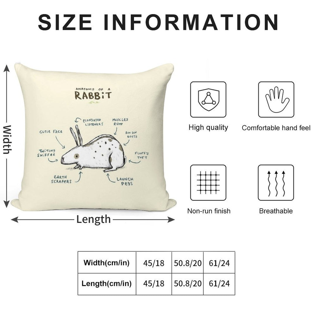 Anatomy of A Rabbit Soft Washable Throw Pillow