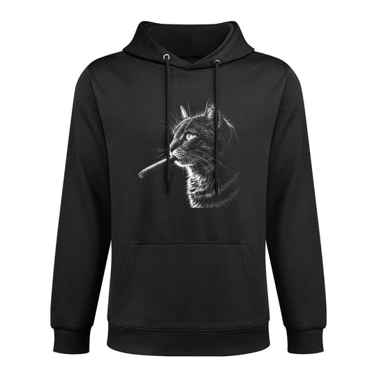Cat Smoking Cigar Cigarette, Funny Smoker Hipster Black Adjustable Hood Hoodie