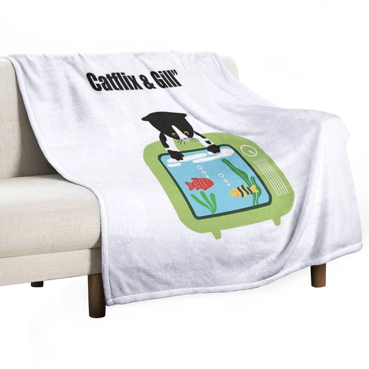 Catflix & Gill Funny Cat And Fish TV Design Gift-ready Throw Blanket