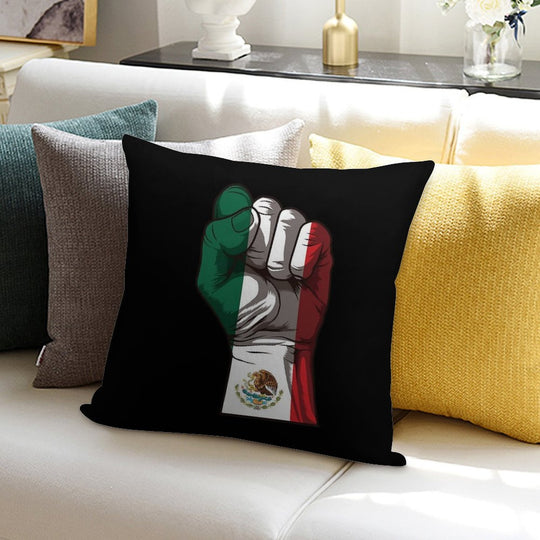 Raised Fist for Mexico  Mexican Flag Soft Hidden Zipper Throw Pillow