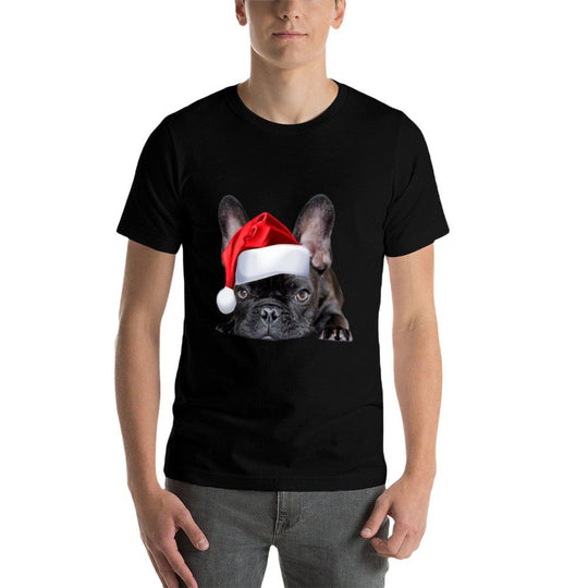 Cute French Bulldog Santa Hat Frenchie Image Christmas Gift Sweatshirt  Tagless Design T-Shirt
