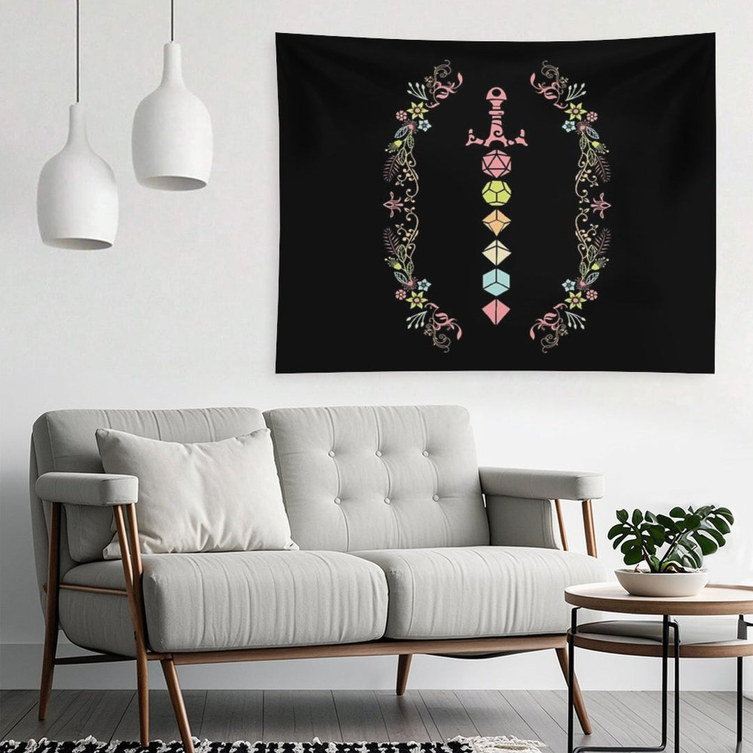 Floral Polyhedral Dice Set Sword Tapestry