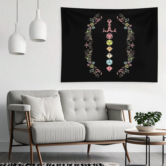 Floral Polyhedral Dice Set Sword Tapestry