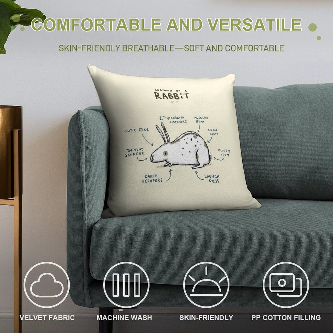Anatomy of A Rabbit Soft Washable Throw Pillow