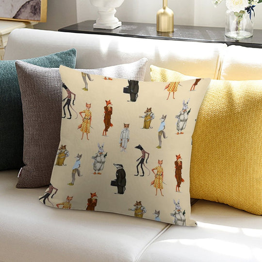 Fantastic Mr. Fox And Mrs. Fox Family Sticker Pack Soft Short Plush Fabric Throw Pillow