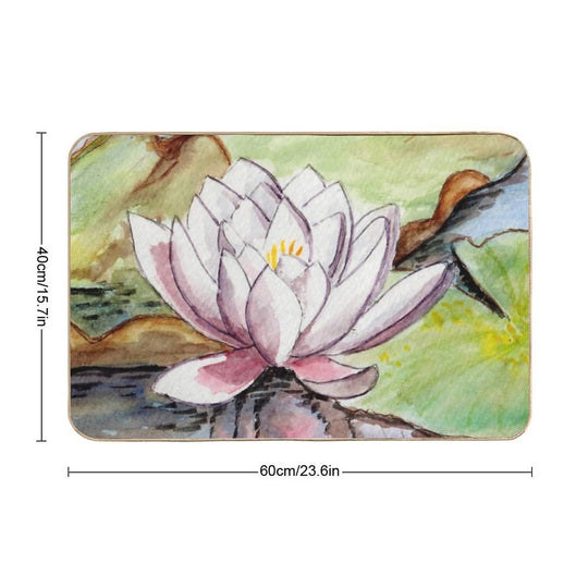 Lotus Oval Watercolor Painting  Versatile Bath Mat