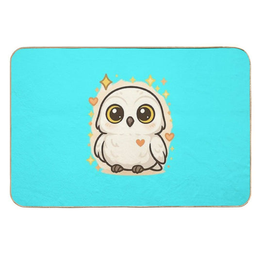 Kawaii Baby Snowy Owl – Chibi Mascot  Stain-Proof Bath Mat