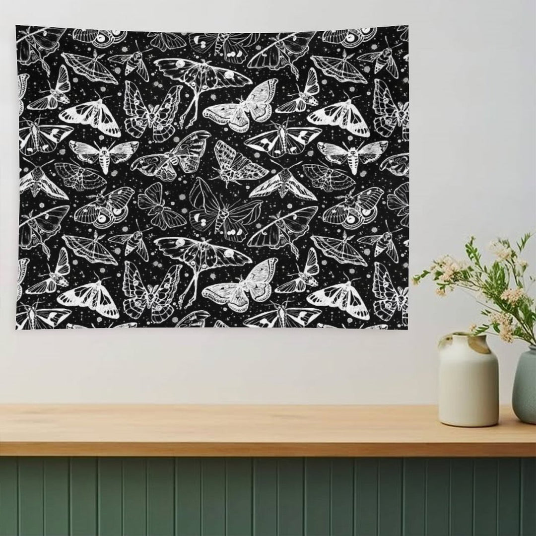 Moth Magic on Black Tapestry