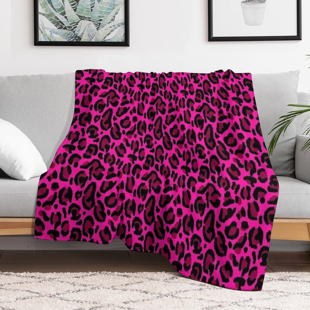 Hot Pink Y2K Aesthetic Leopard Print Plush Throw Blanket