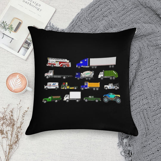 Trucks - The Kids' Picture Show Soft Short Plush Fabric Throw Pillow