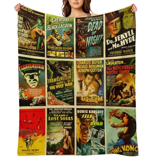 Vintage Classic Horror Monster Movie Posters Velvety-soft Throw Blanket