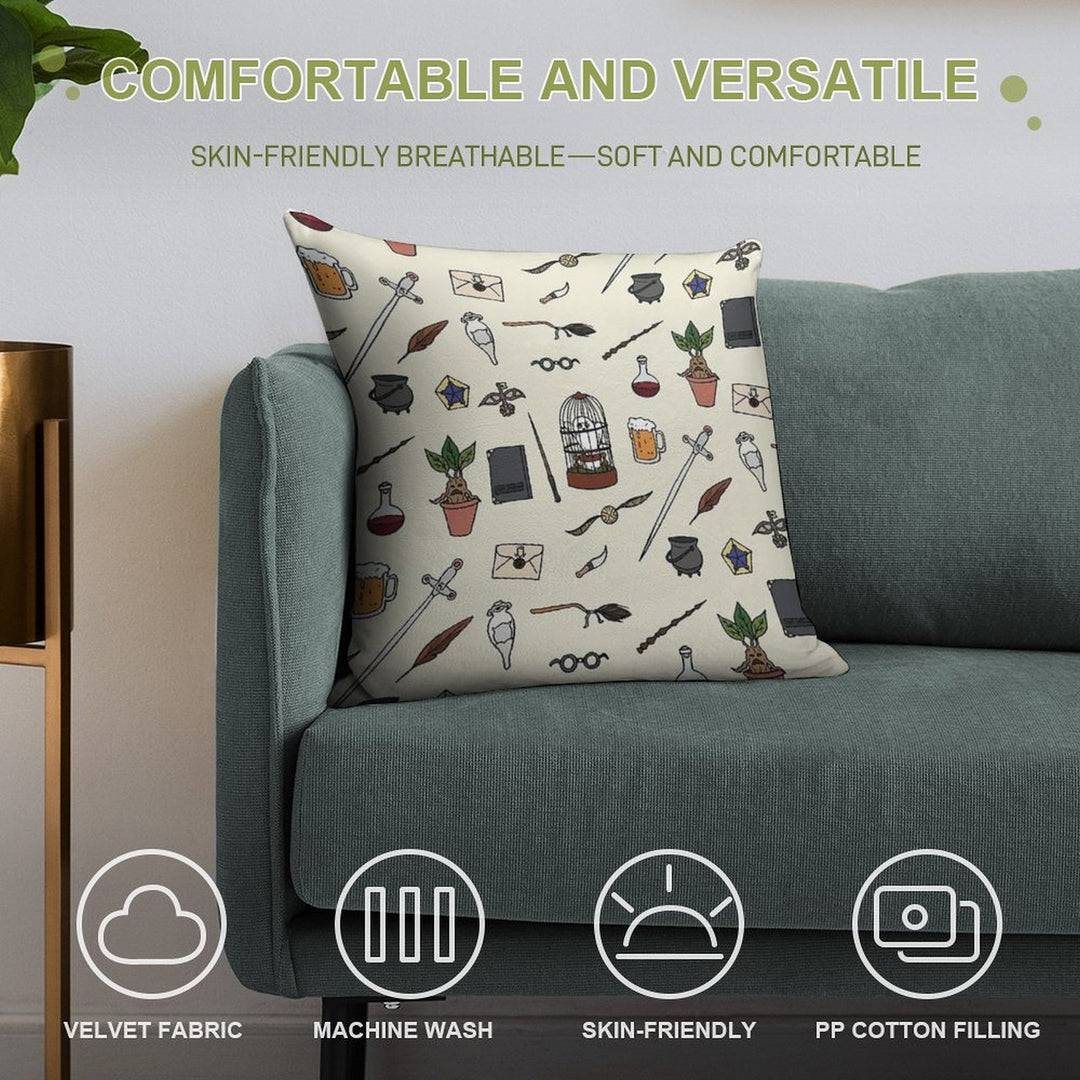 Owl And Wand Soft Short Plush Fabric Throw Pillow