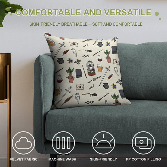 Owl And Wand Soft Short Plush Fabric Throw Pillow