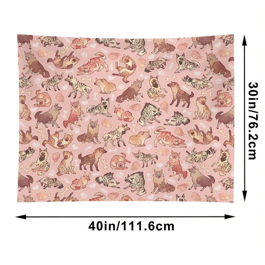 Hyenas in Milky Strawberry Tapestry