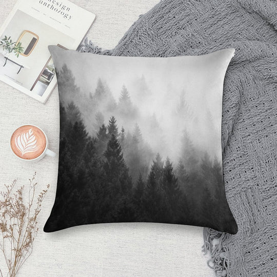 I Love You But I Have Chosen Darkness  Misty Romantic Retro Fall Wilderness Fairytale Forest With Trees Covered In Magic Fog S Soft Home Decor Throw Pillow