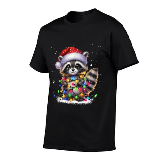 Christmas Racoon Funny Christmas Lights Raccoon Holiday  Rolled Sleeves T-Shirt