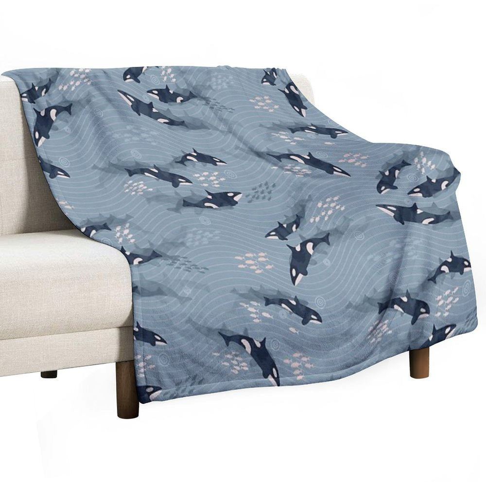 Orca in Motion  Blue-gray Ocean Pattern Gift-ready Throw Blanket