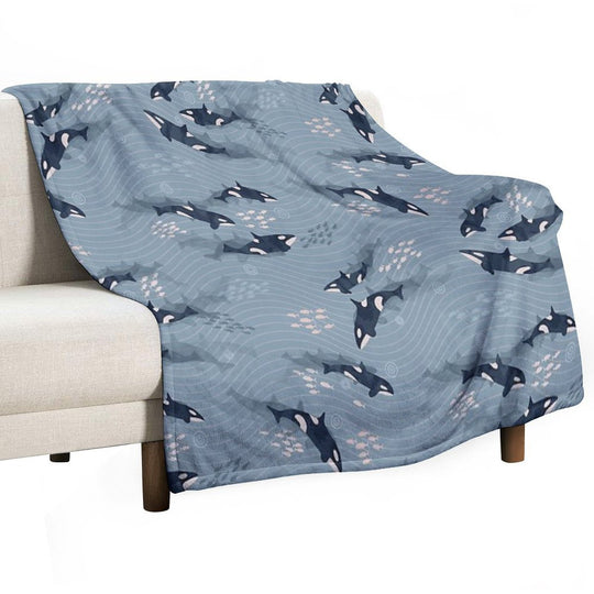 Orca in Motion  Blue-gray Ocean Pattern Gift-ready Throw Blanket