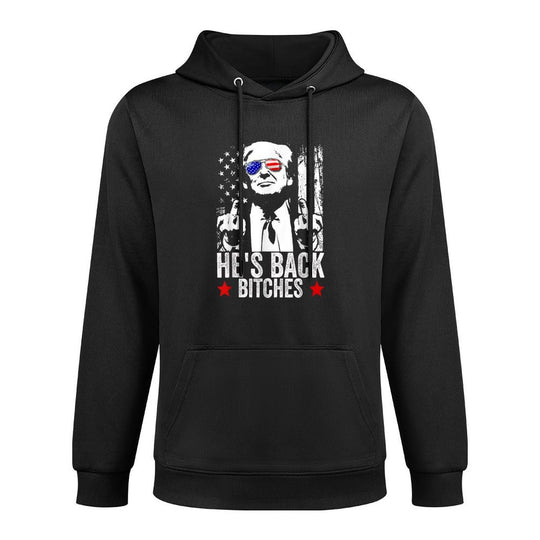 Funny Trump 2024 He's Back Bitches Trump 2025 Medium-Weight Fabric Hoodie