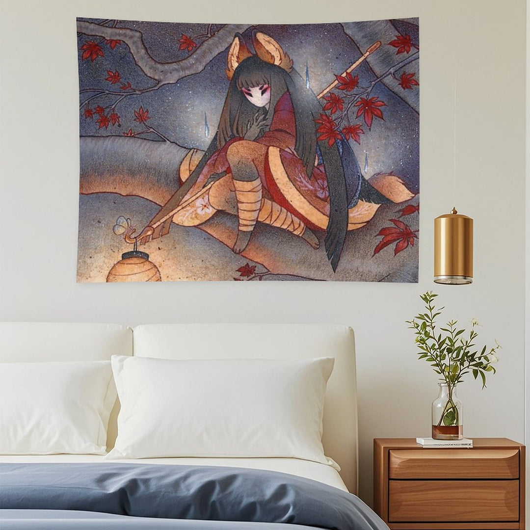 Japanese Maple Kitsune with Lantern Tapestry