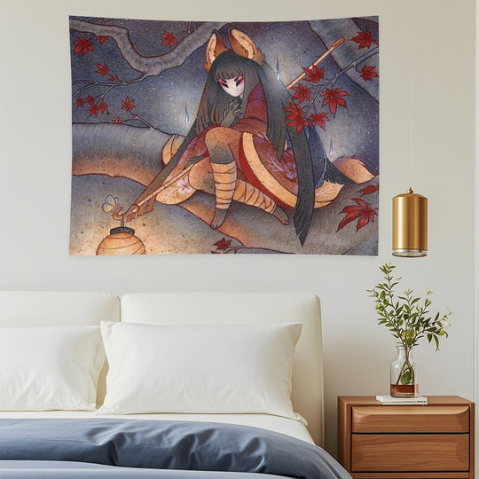 Japanese Maple Kitsune with Lantern Tapestry