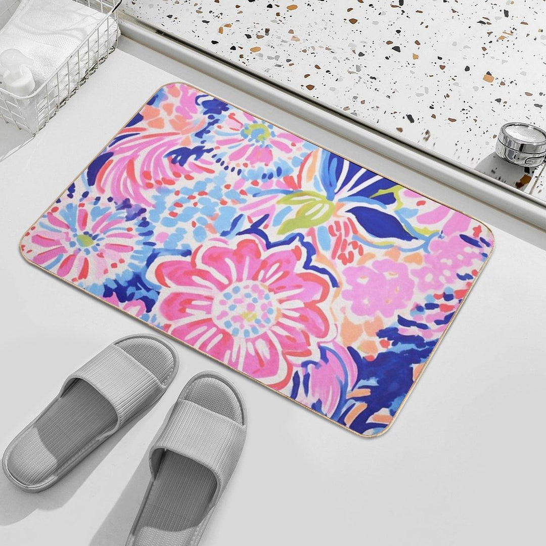 Floral Pretty Pastel Pattern Pink Blue Orange  Rapid-Drying Bath Mat