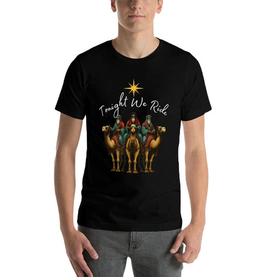 Tonight We Ride Christmas, 3 Wise Men, Christian Christmas  Ribbed Collar T-Shirt
