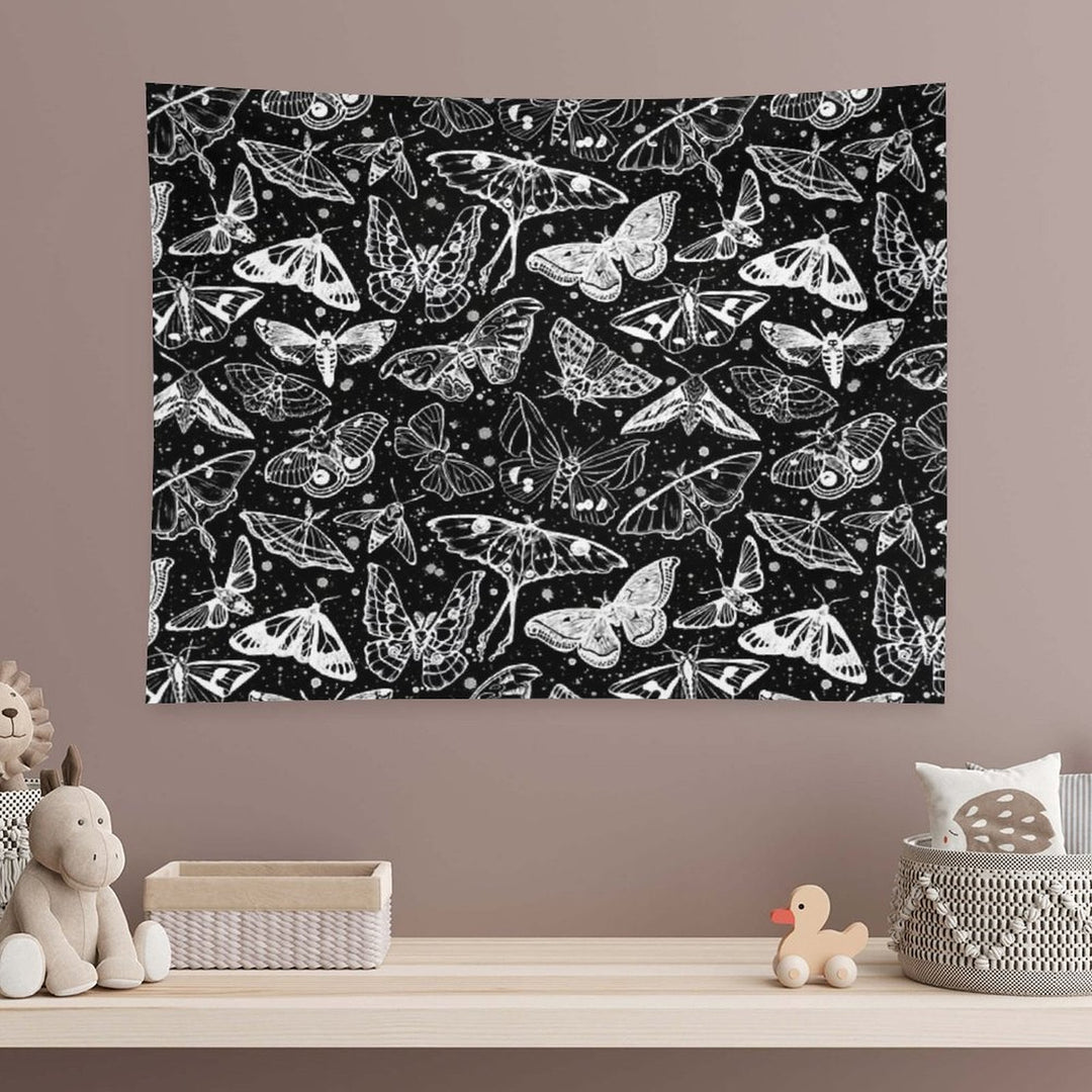 Moth Magic on Black Tapestry